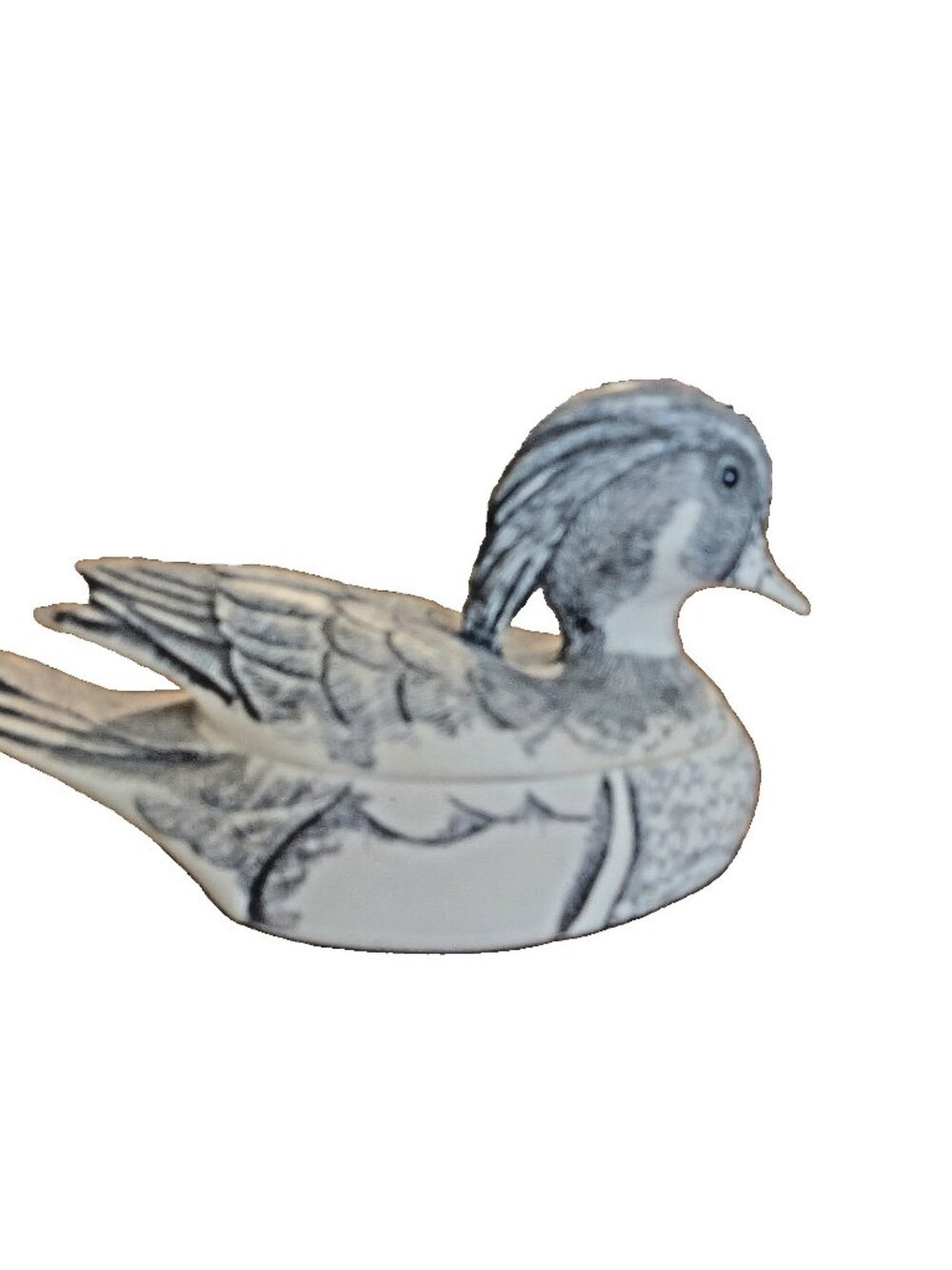 Vintage Artek Faux Scrimshaw Duck Trinket Box 7” American Waterfowl Signed 1986